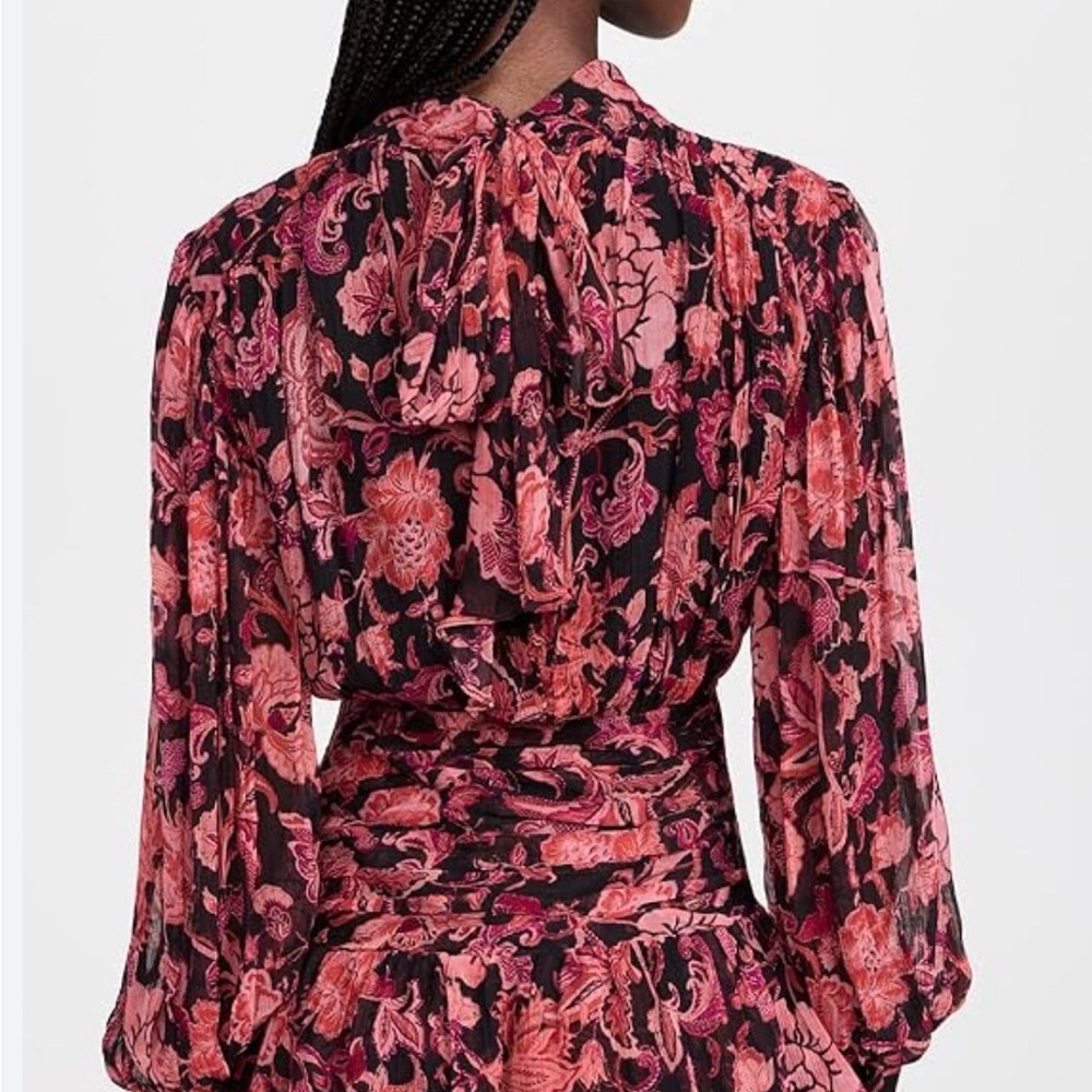 Revolve X HEMANT & NANDITA Crimson Rouched Mini Floral Dress B30 - Picture 2 of 15